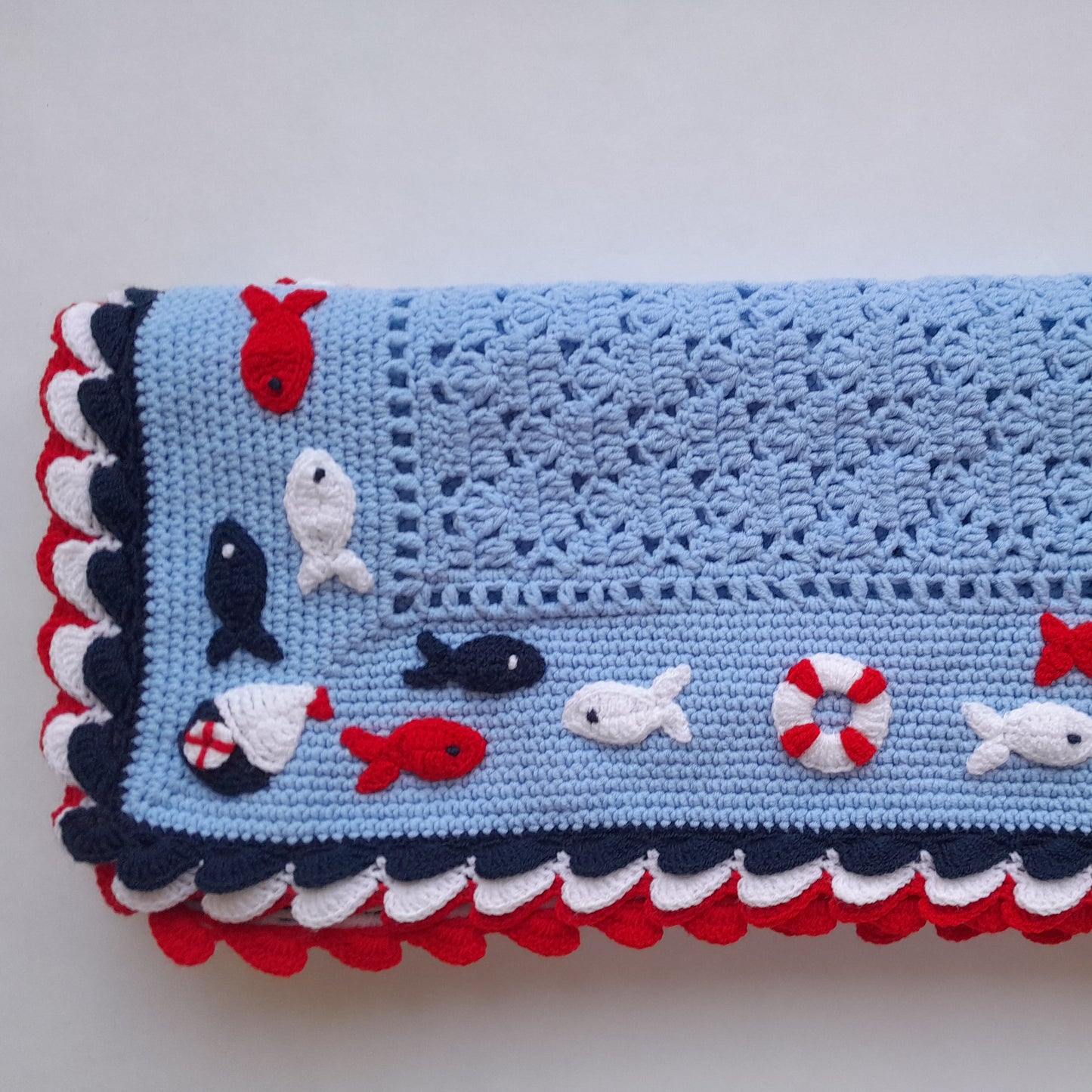 Crochet Baby Boy Blanket Nautical Applique Marine