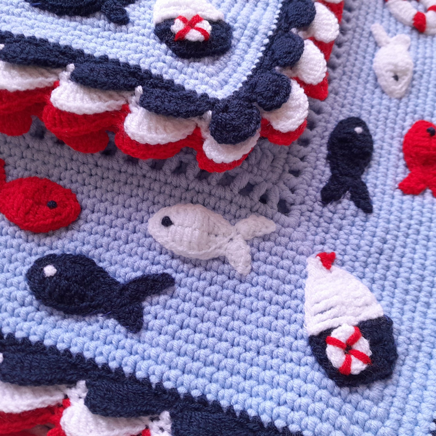 Crochet Baby Boy Blanket Nautical Applique Marine