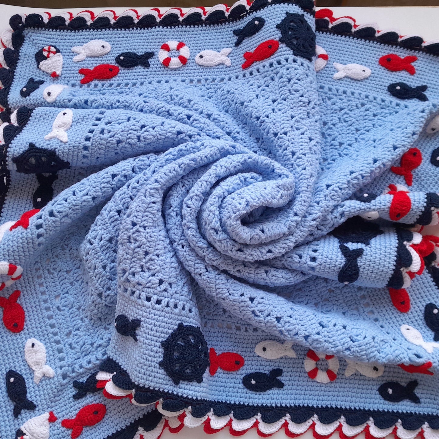 Crochet Baby Boy Blanket Nautical Applique Marine