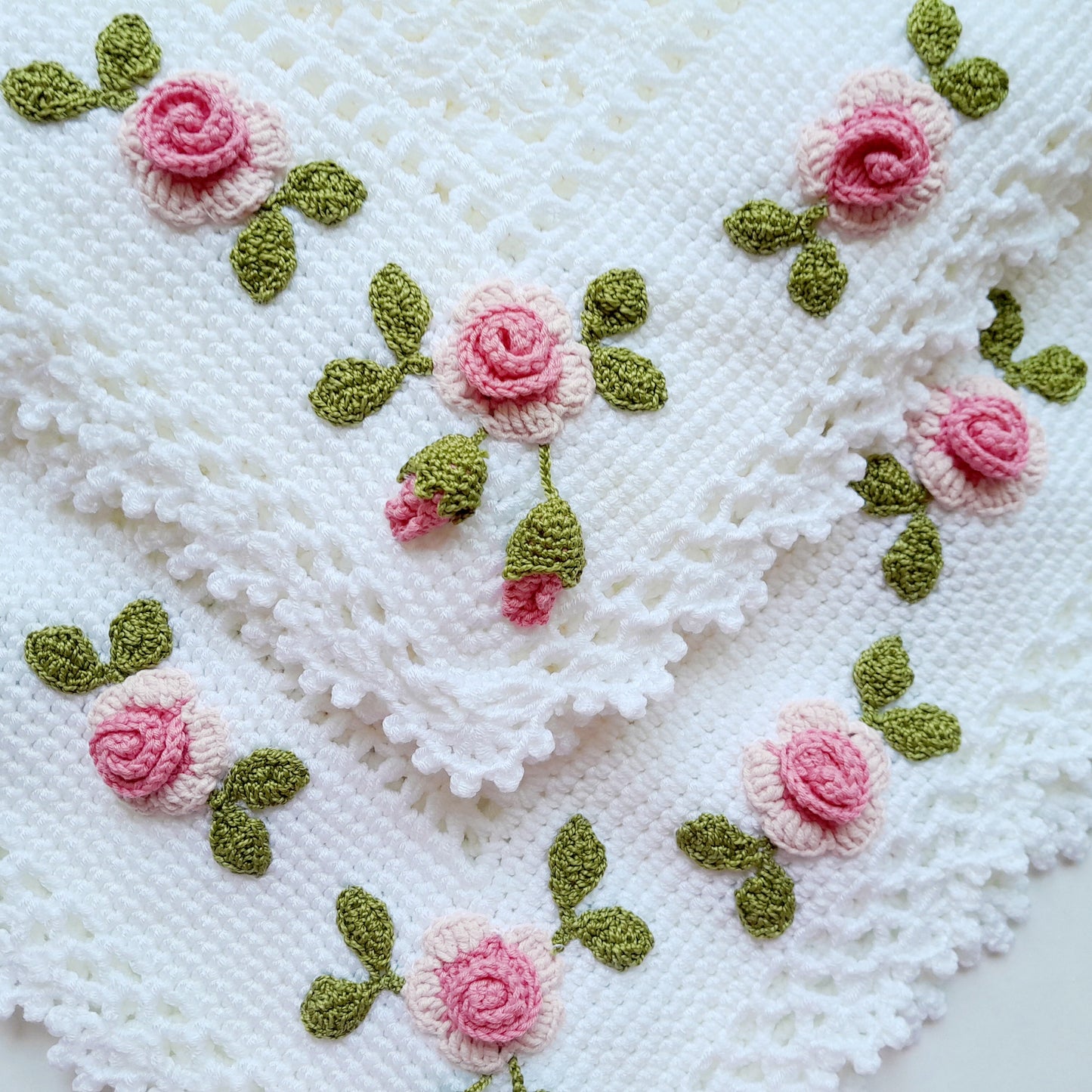 Crochet Baby Blanket Rose Garden Flowers Applique