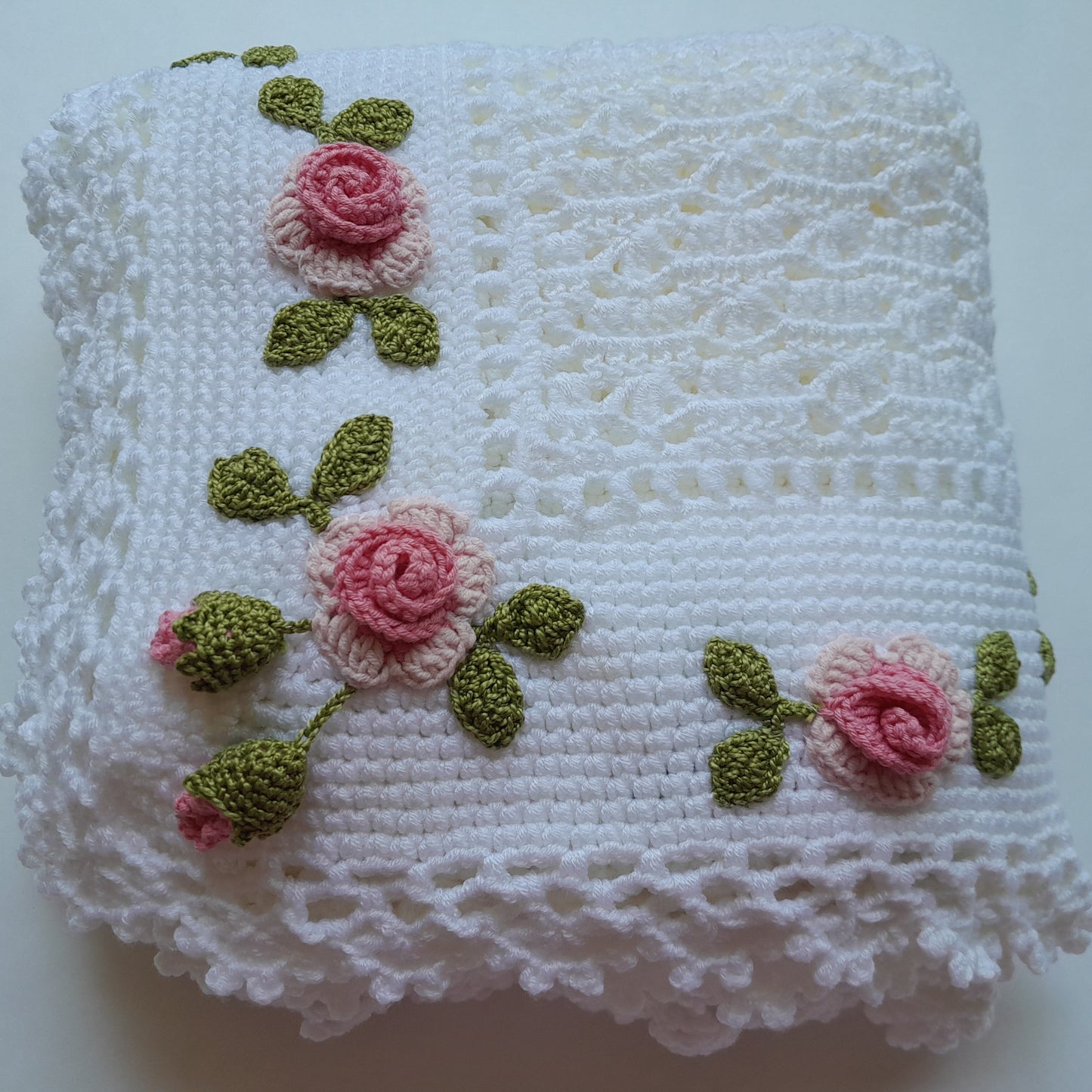 Crochet Baby Blanket Rose Garden Flowers Applique