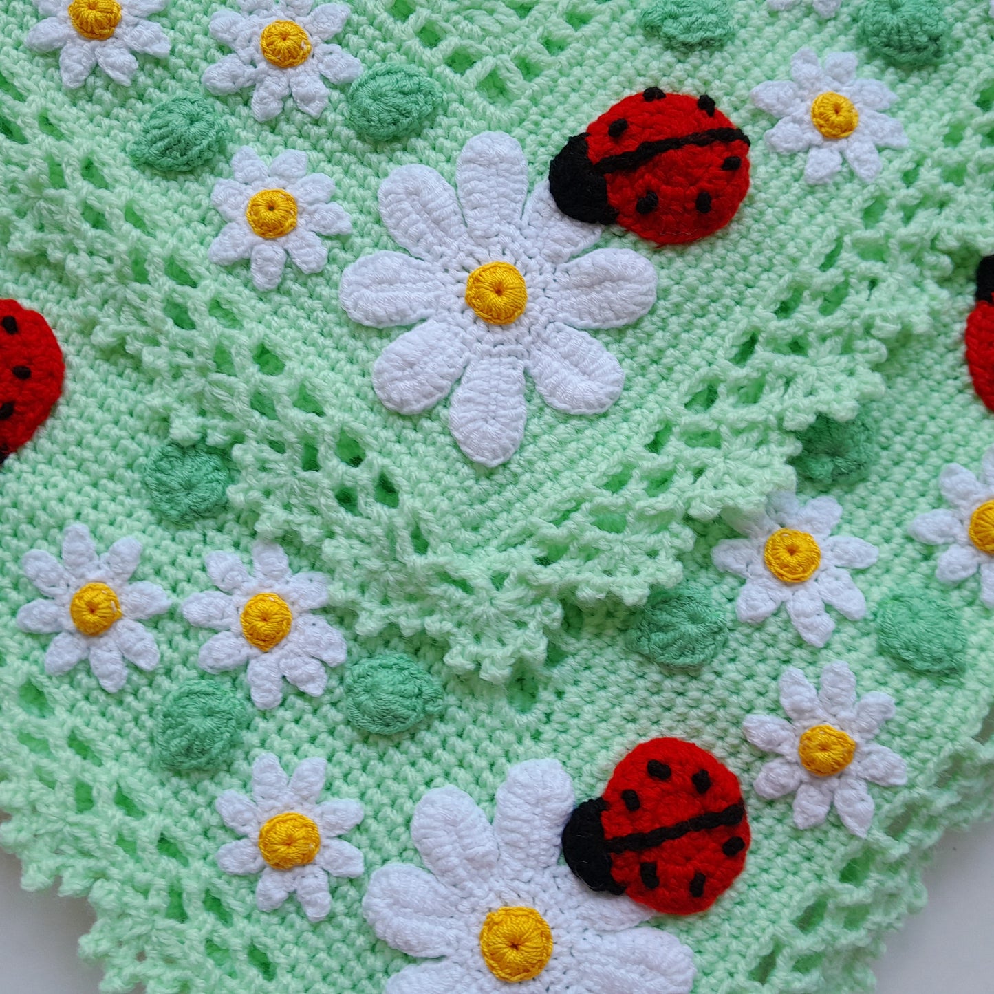 Crochet Baby Blanket Ladybug Daisy Flowers