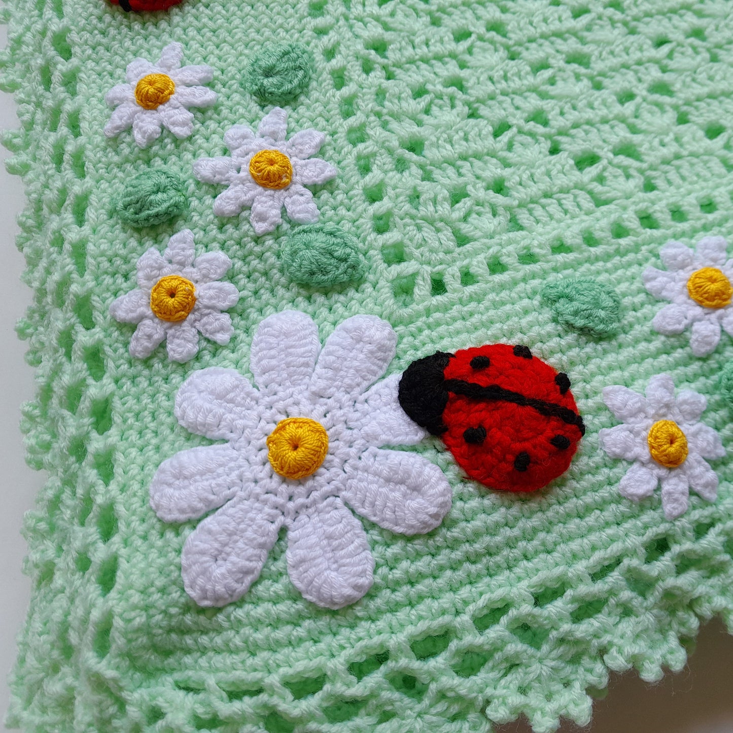 Crochet Baby Blanket Ladybug Daisy Flowers