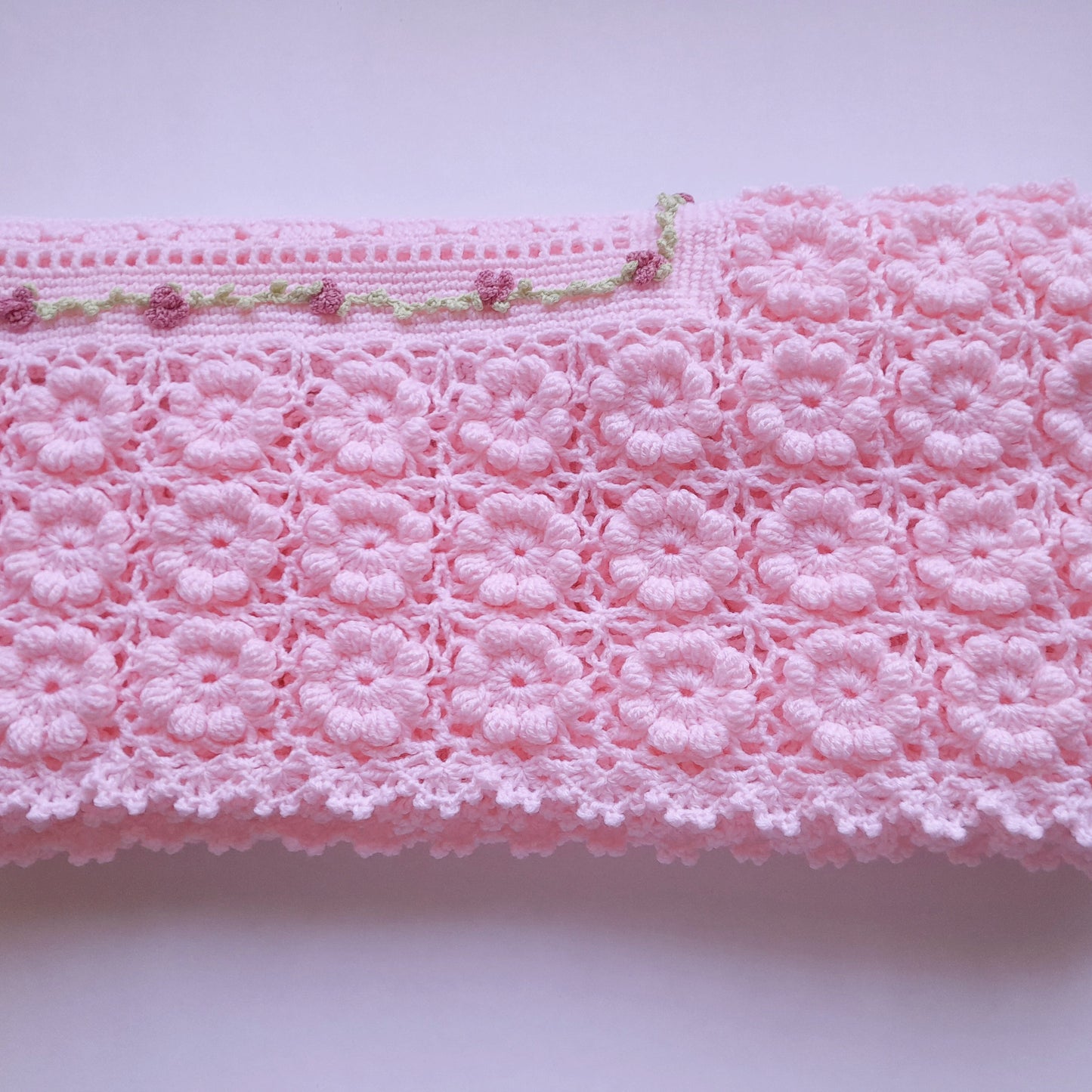 Crochet Baby Blanket Pink Blossom Flowers