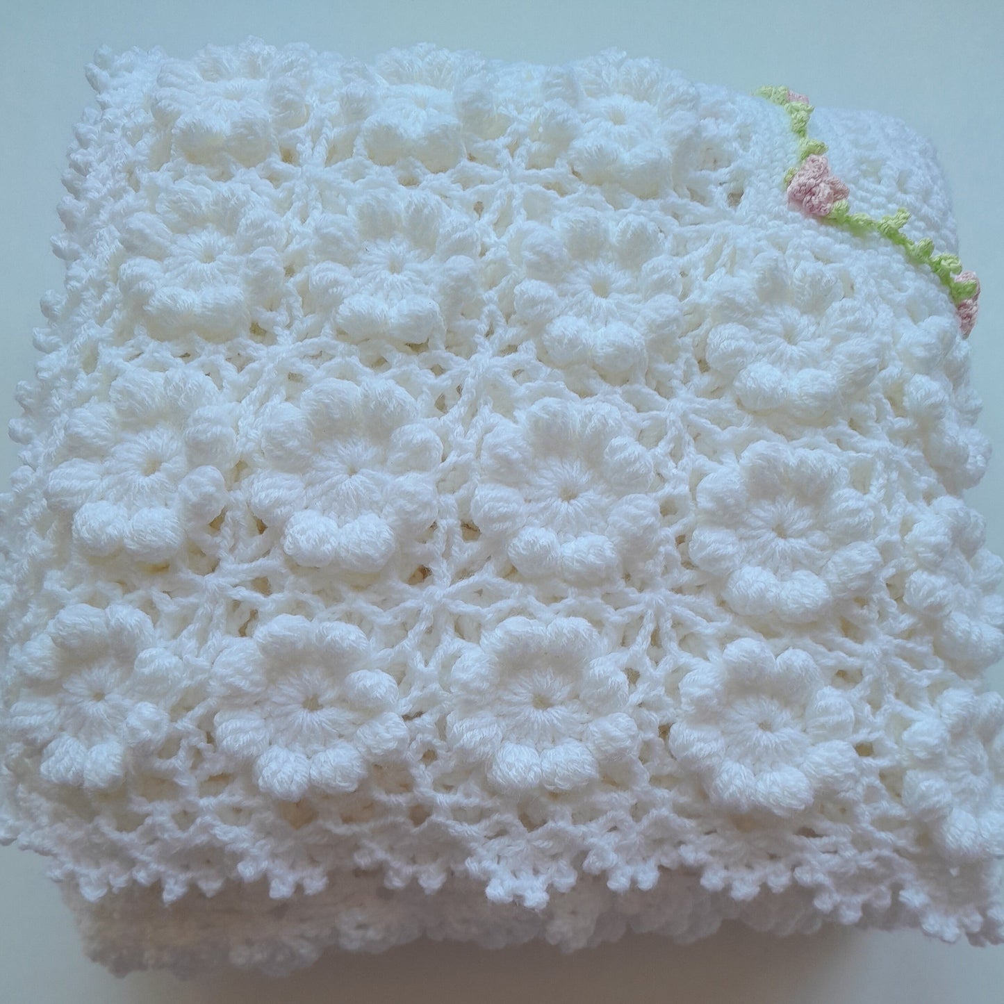 Crochet Baby Blanket White Blossom Flowers