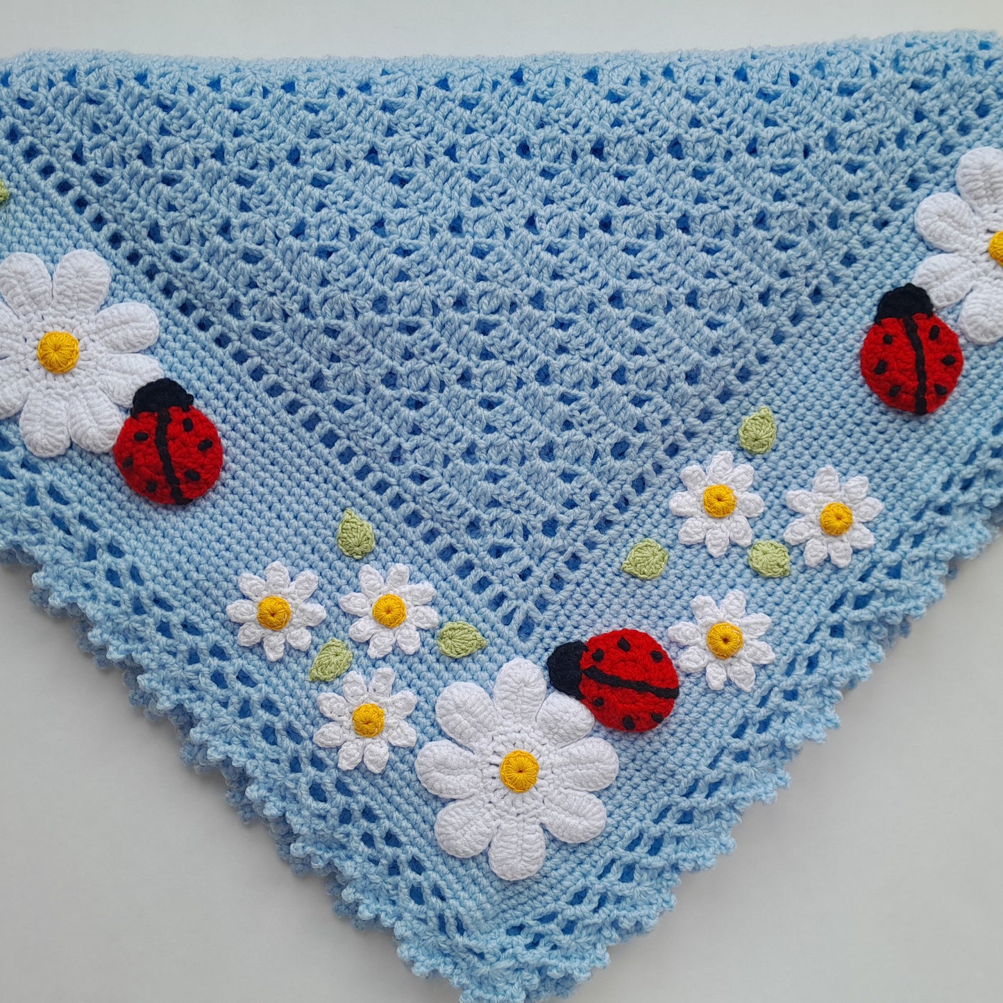 Blue Crochet Ladybug Baby Blanket Daisy Flowers