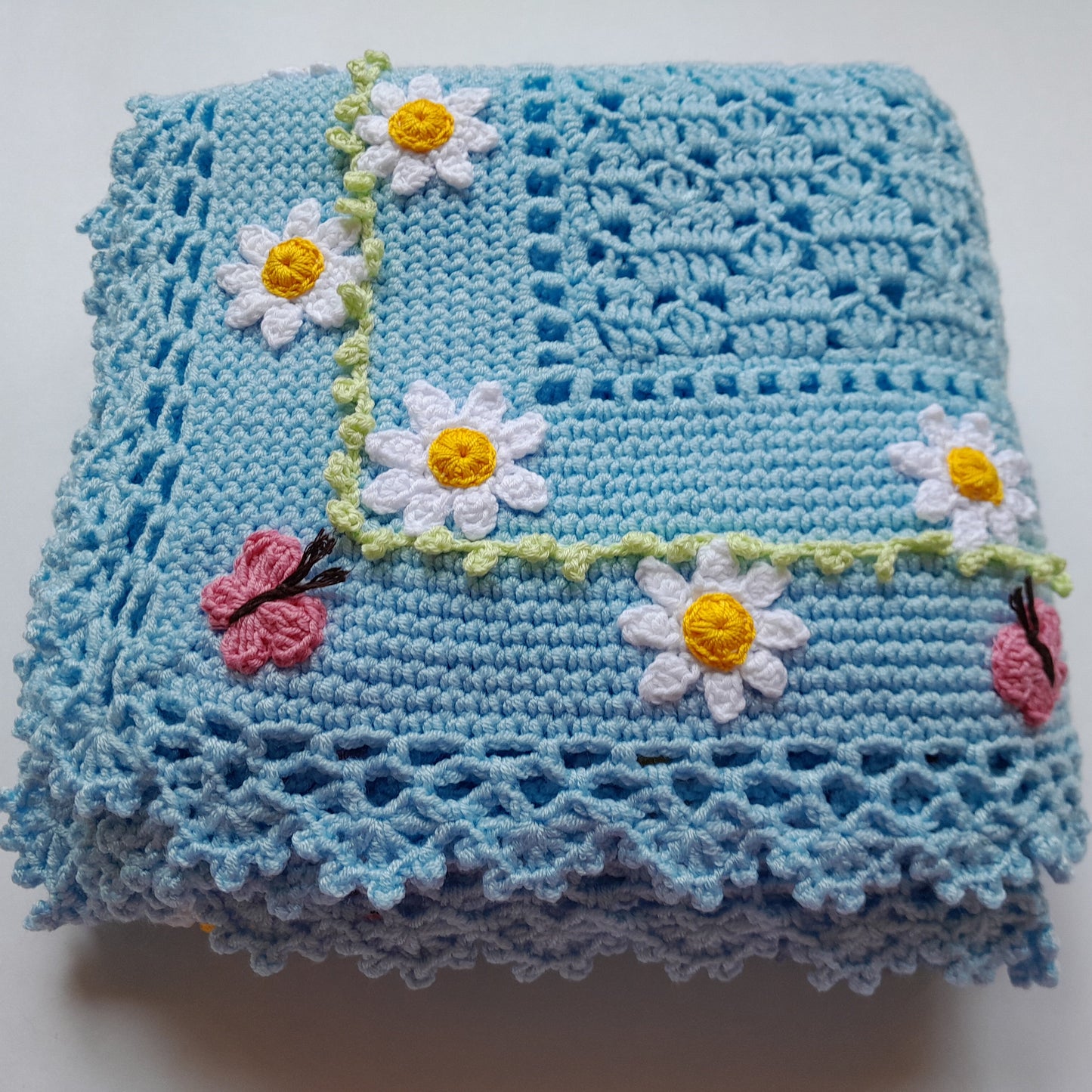 Crochet Baby Blanket Daisy Butterfly Applique