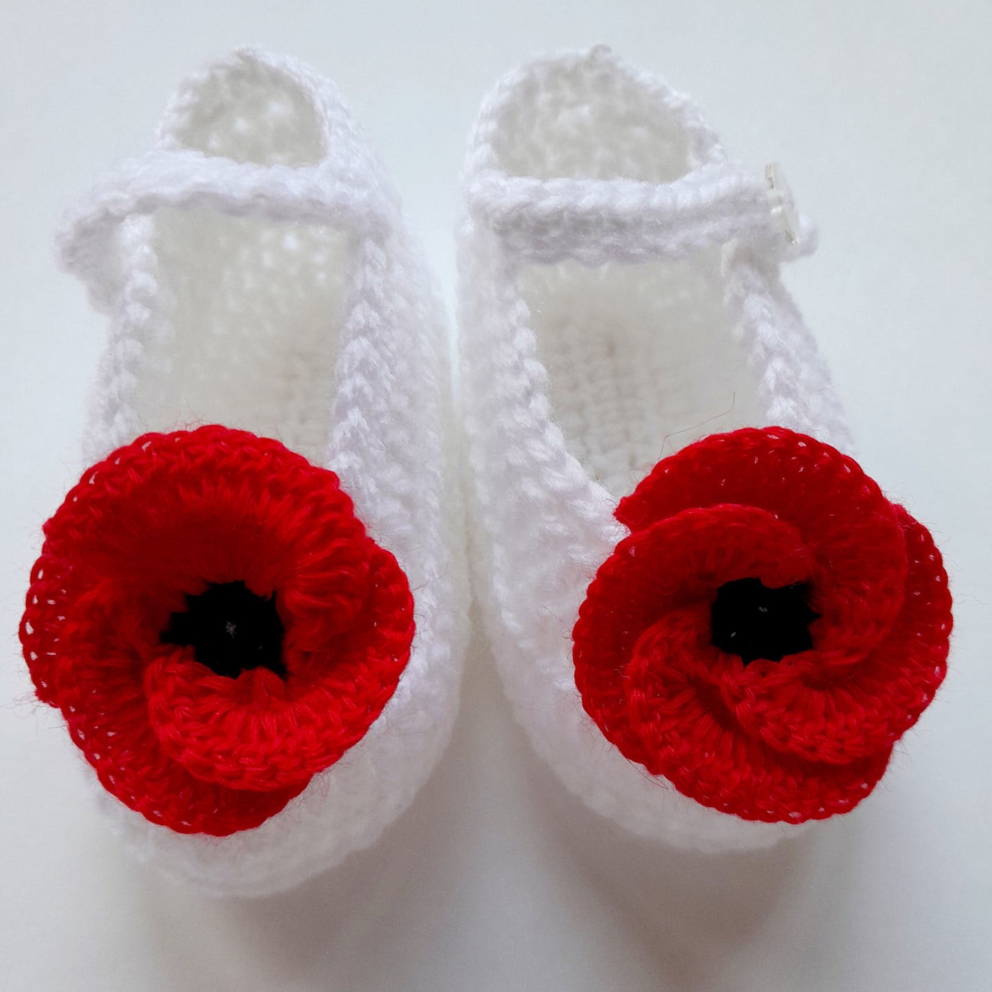 Knitted Baby Girl Jacket Red Wild Flowers Crochet Applique and Baby Booties