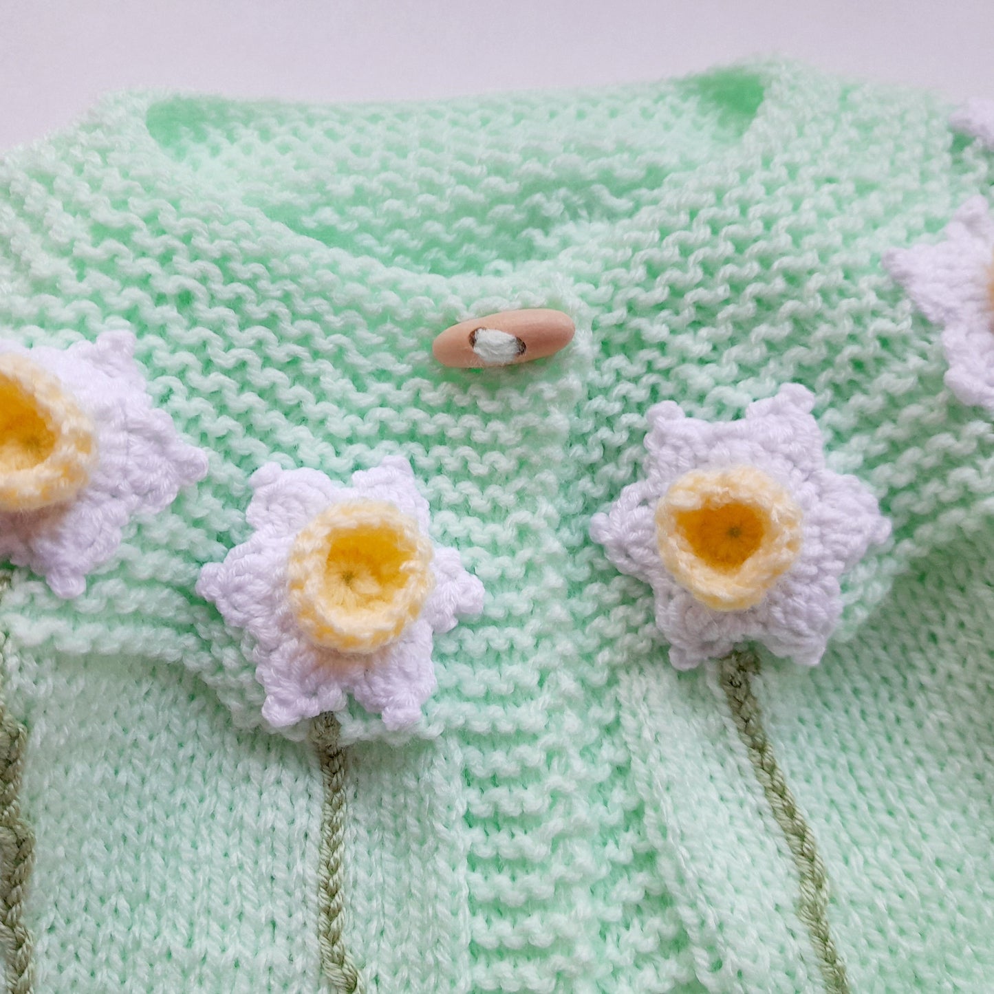 Knitted Baby Girl Jacket Spring Flowers Crochet Applique and Baby Booties