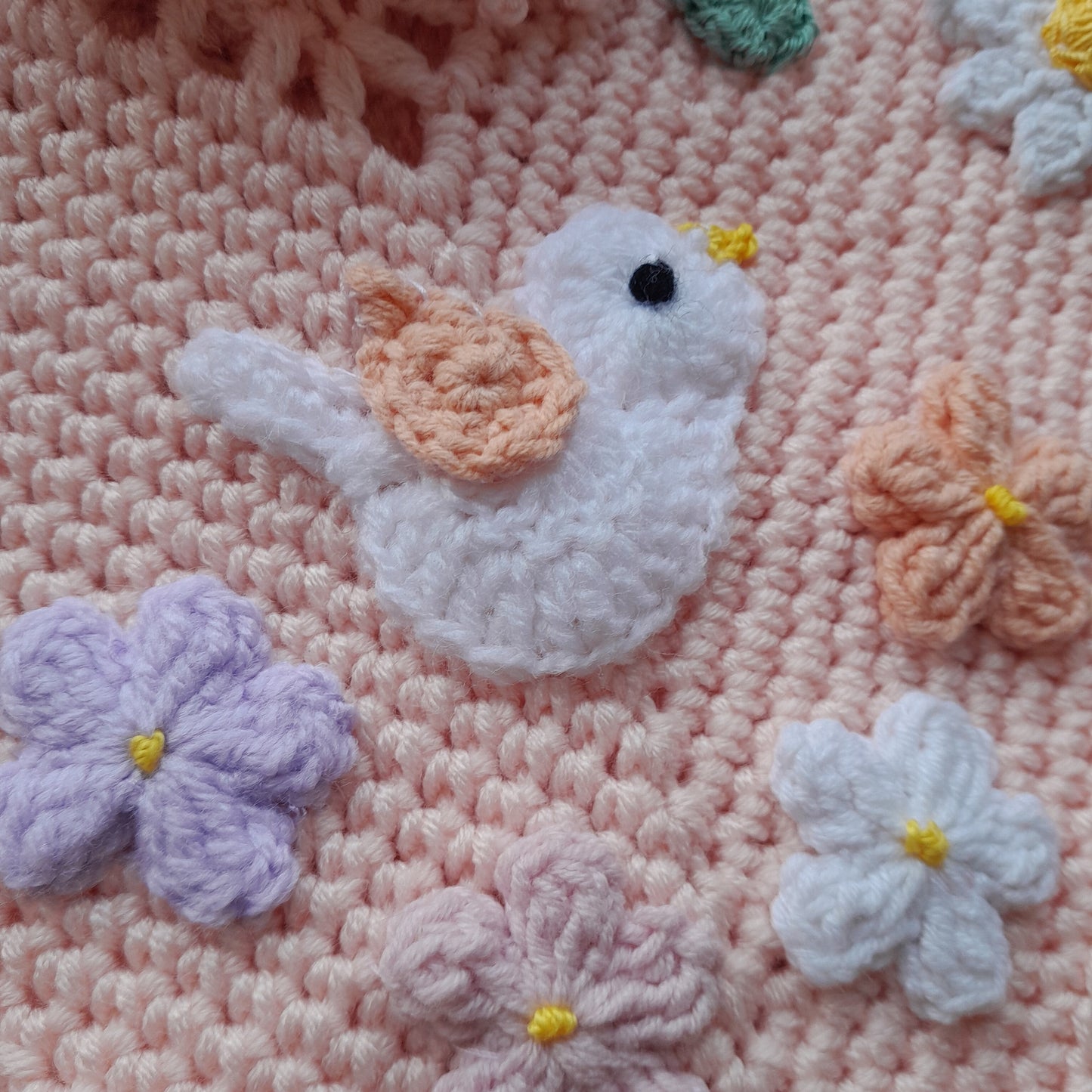 Crochet Baby Blanket Delicate Birds Daisy Flowers
