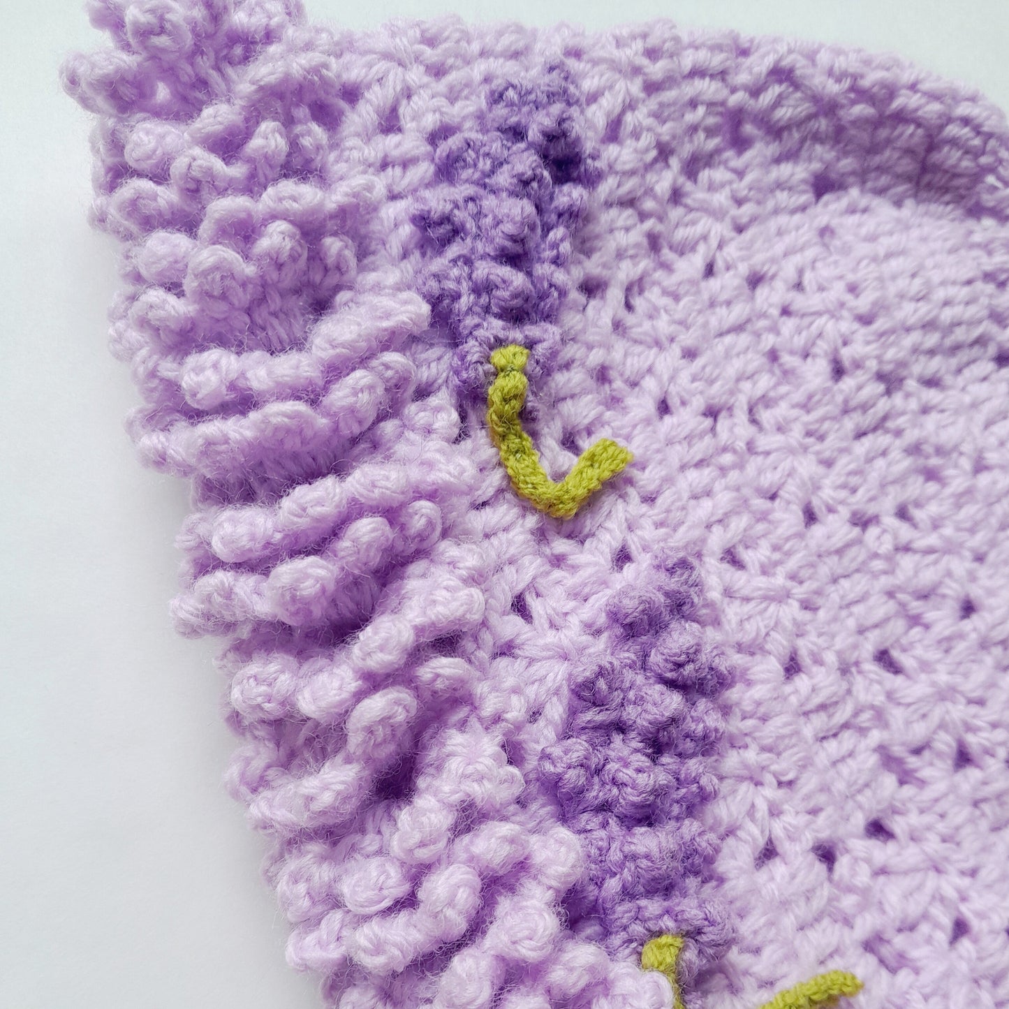 Crochet Baby Blanket, Bonnet, Booties Lavender Flowers
