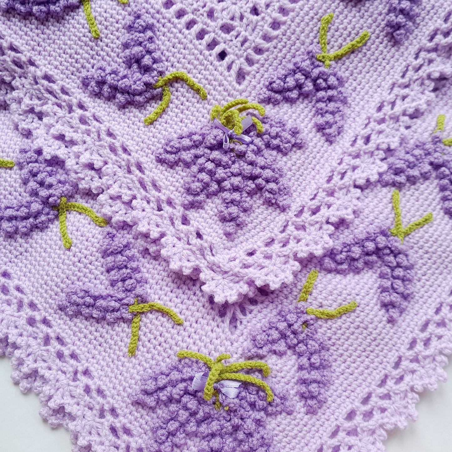 Crochet Baby Blanket, Bonnet, Booties Lavender Flowers