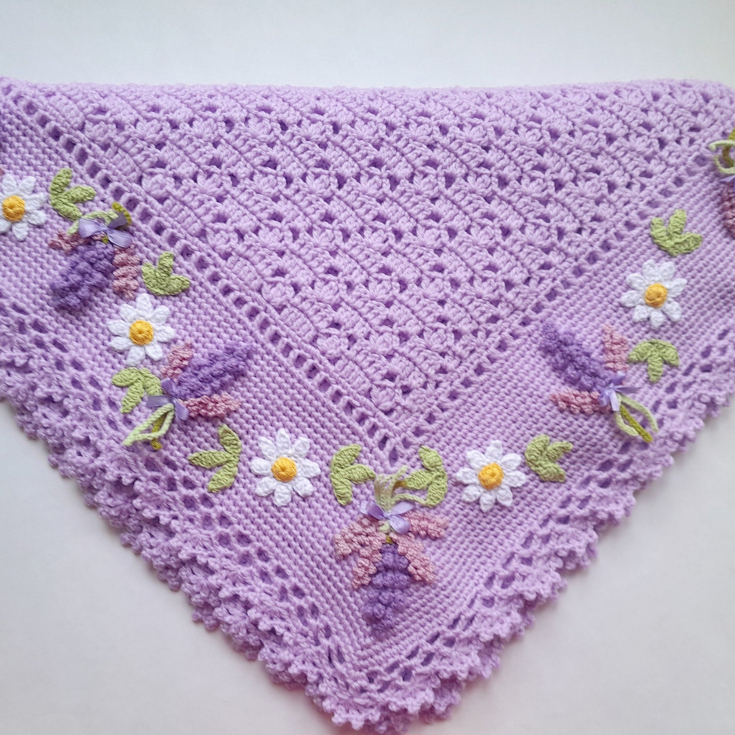Crochet Baby Blanket Lavender Daisy Flowers