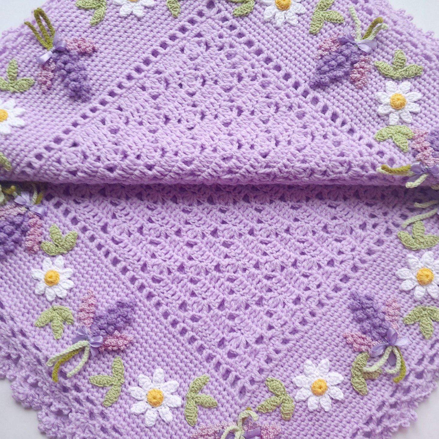 Crochet Baby Blanket Lavender Daisy Flowers