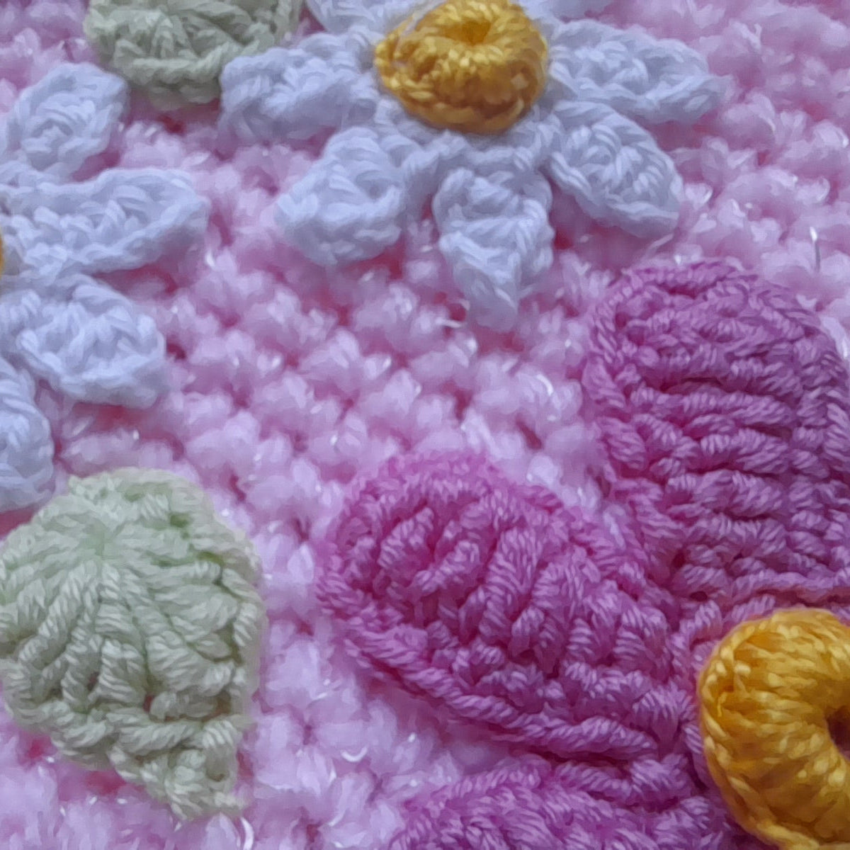 Crochet Baby Blanket Pink Flowers Daisy Applique