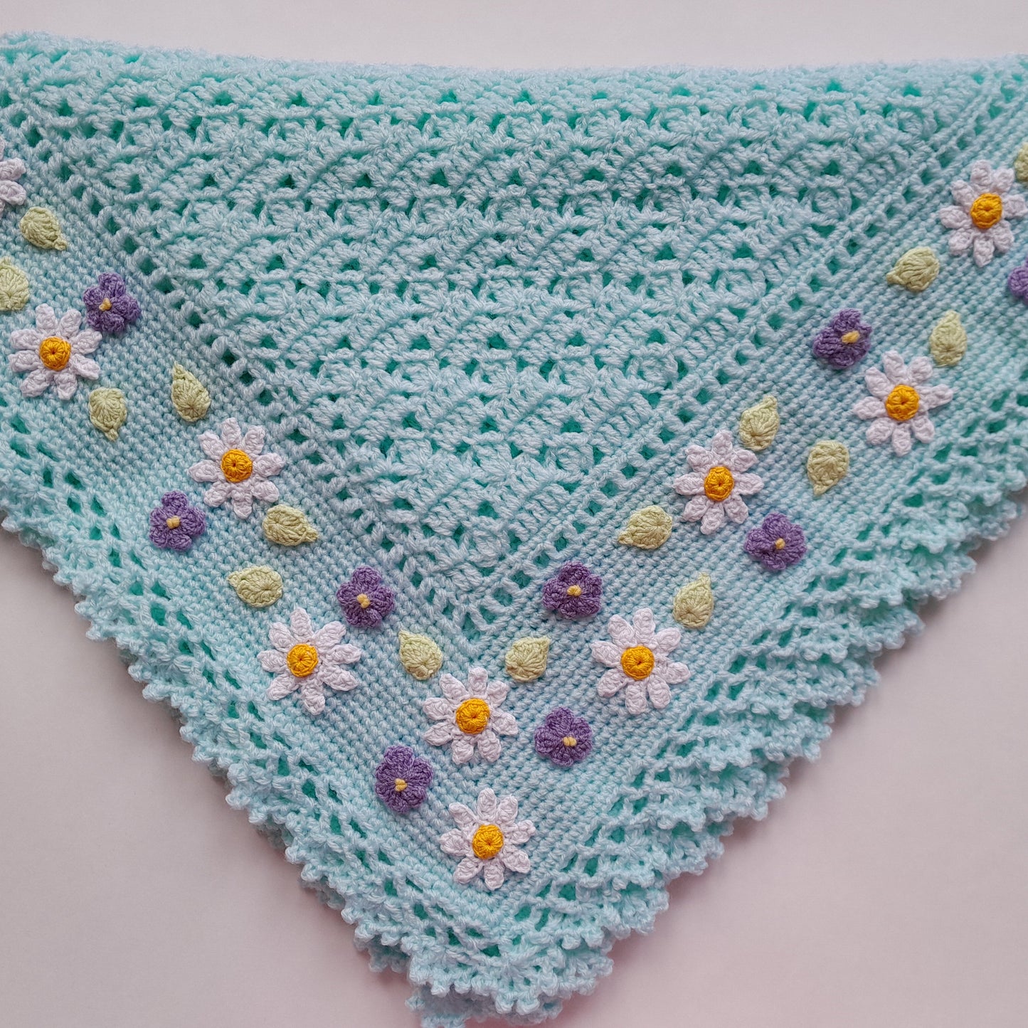 Mint Crochet Baby Blanket Daisy Viola Flowers
