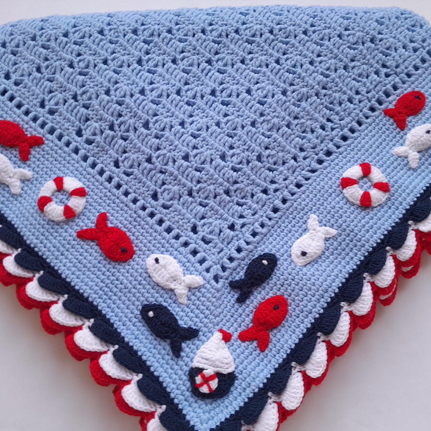 Crochet Baby Boy Blanket Nautical Applique Marine
