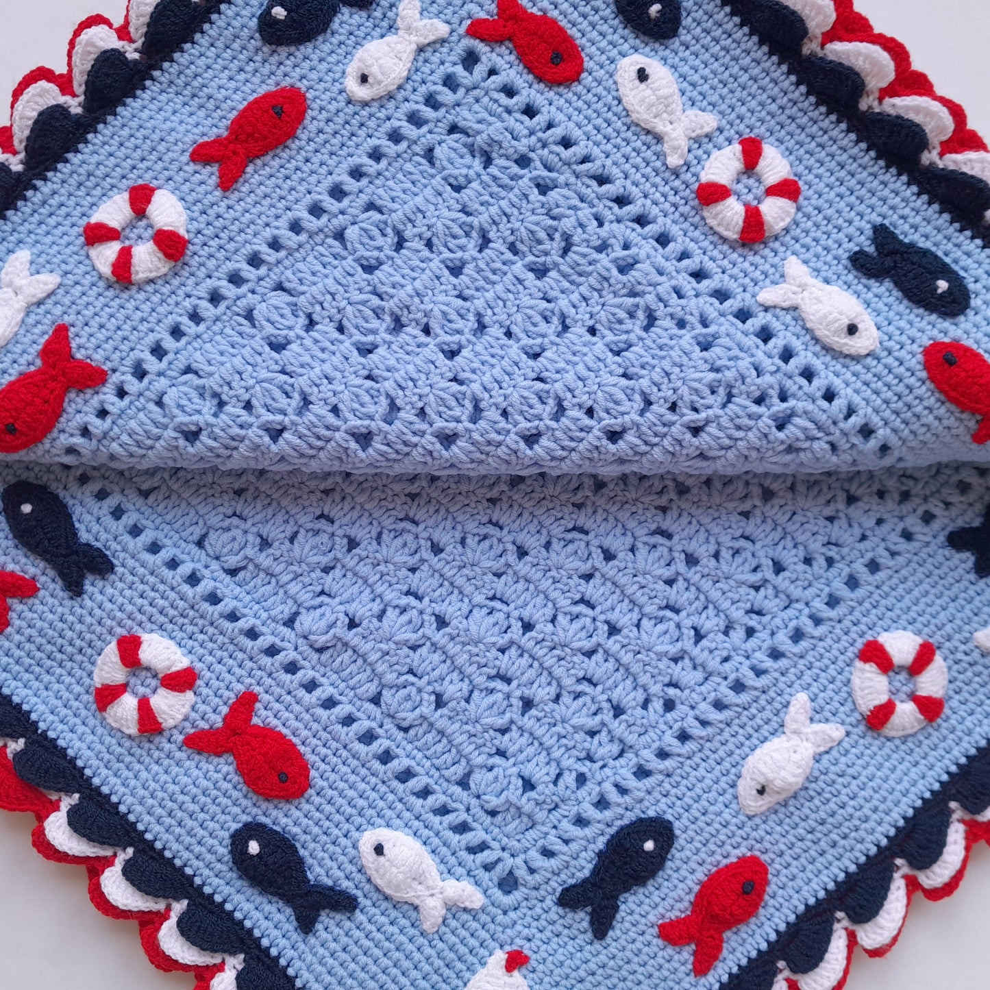 Crochet Baby Boy Blanket Nautical Applique Marine