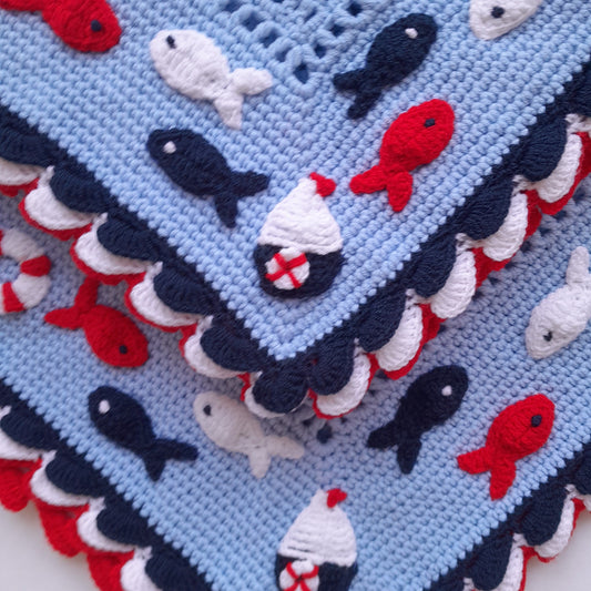 Crochet Baby Boy Blanket Nautical Applique Marine