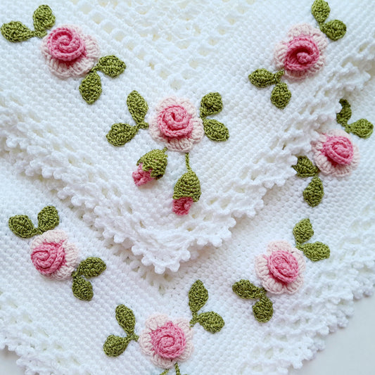 Crochet Baby Blanket Rose Garden Flowers Applique