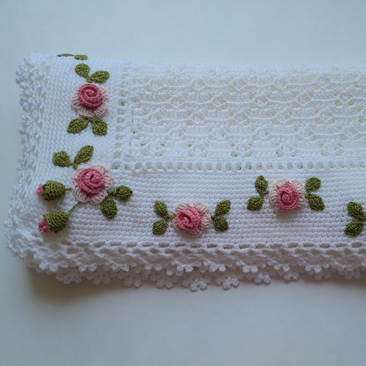 Crochet Baby Blanket Rose Garden Flowers Applique