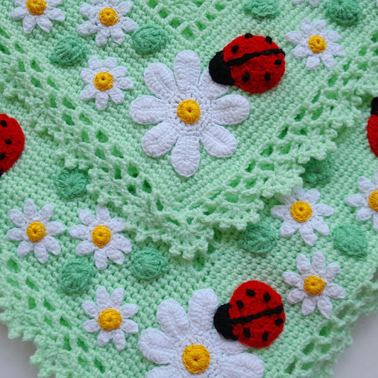 Crochet Baby Blanket Ladybug Daisy Flowers