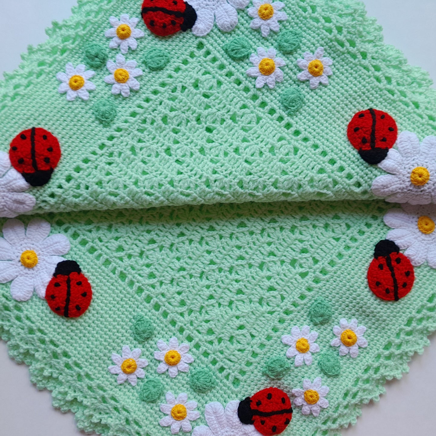 Crochet Baby Blanket Ladybug Daisy Flowers