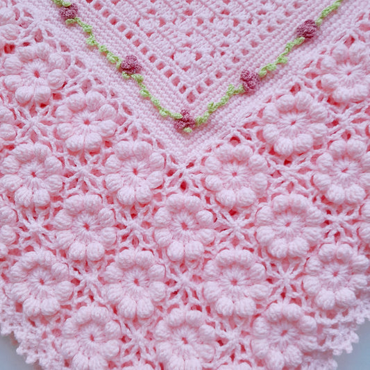 Crochet Baby Blanket Pink Blossom Flowers
