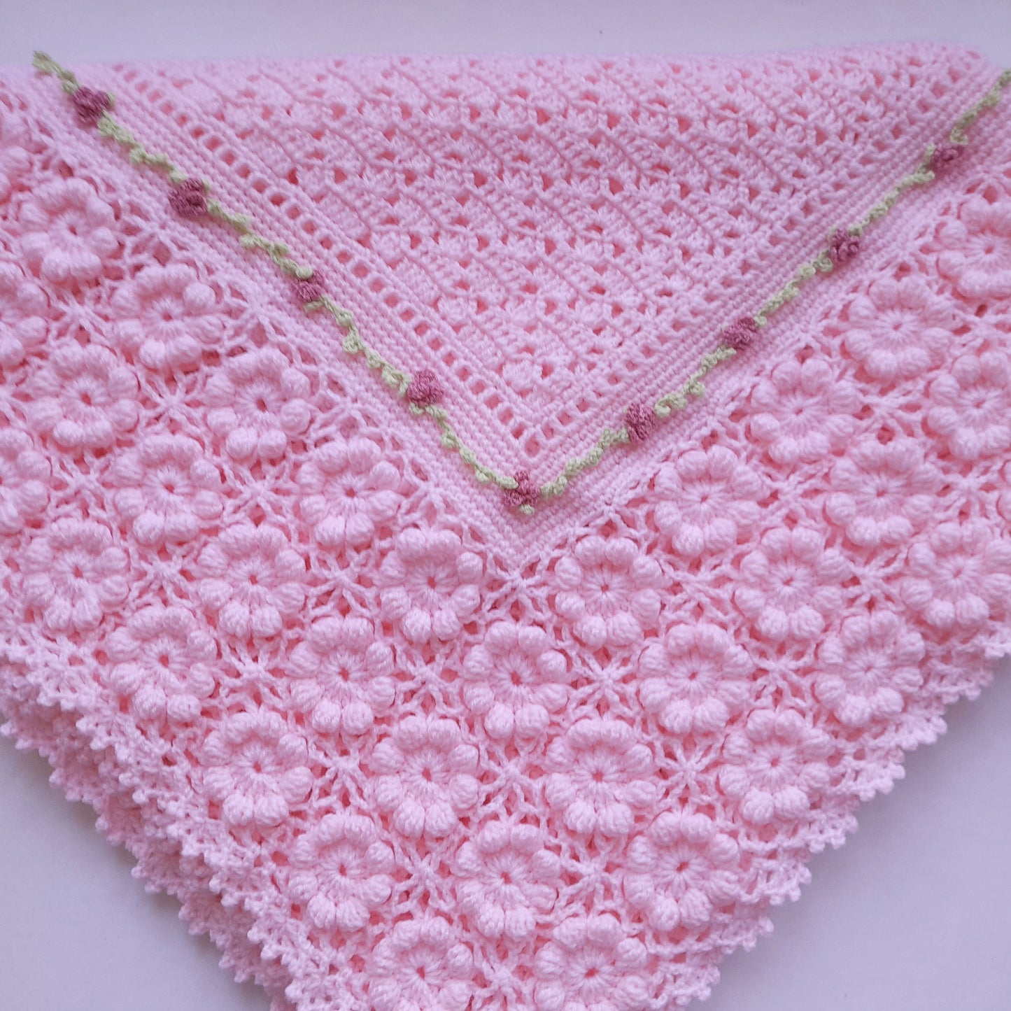Crochet Baby Blanket Pink Blossom Flowers