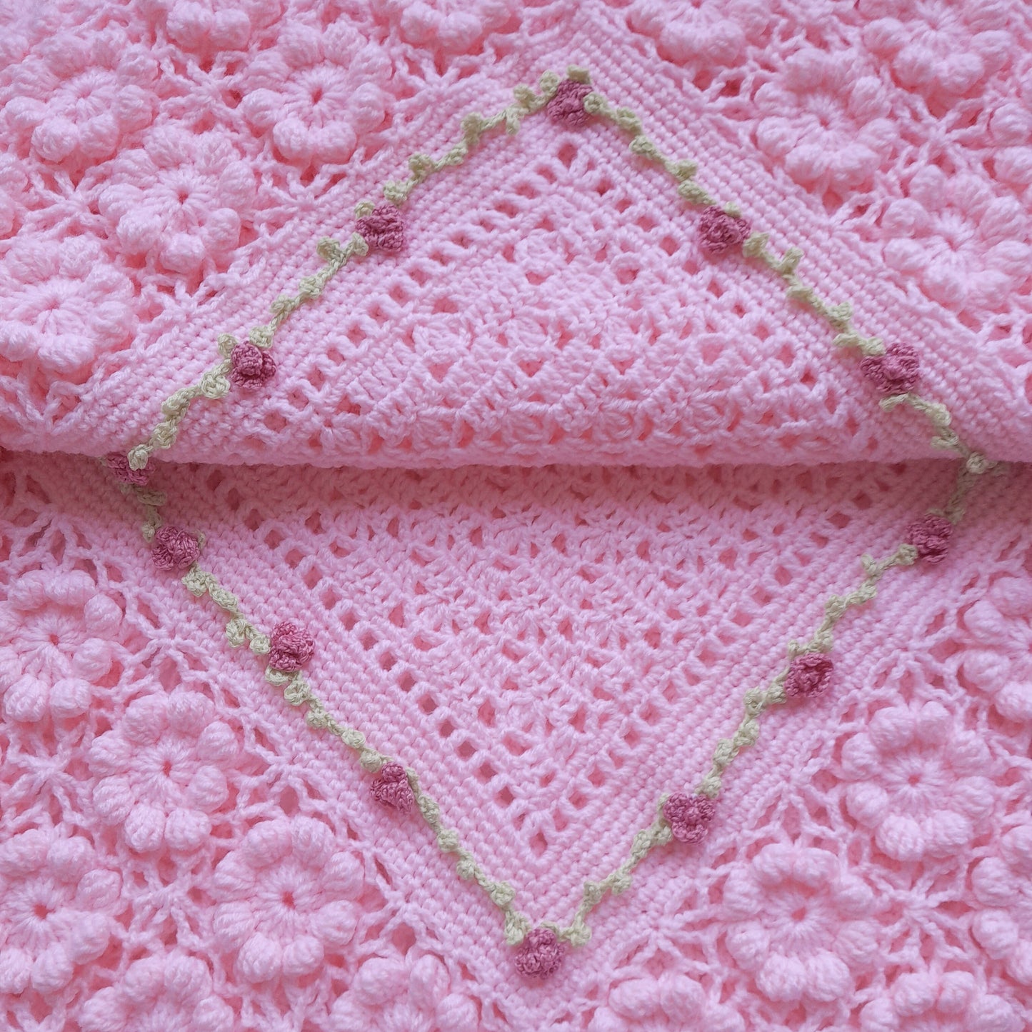 Crochet Baby Blanket Pink Blossom Flowers