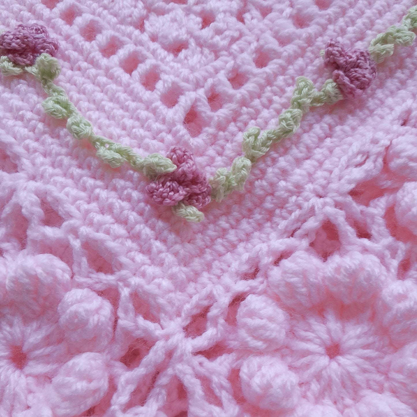 Crochet Baby Blanket Pink Blossom Flowers