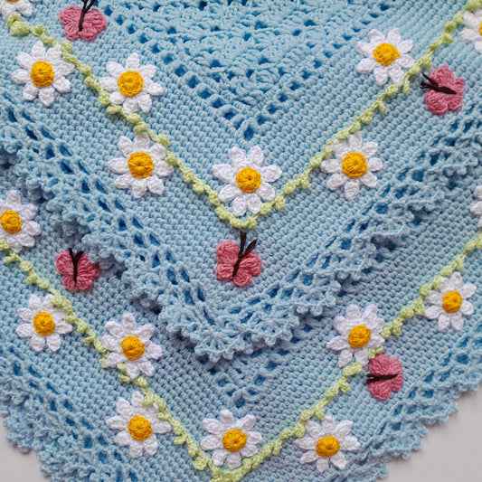 Crochet Baby Blanket Daisy Butterfly Applique