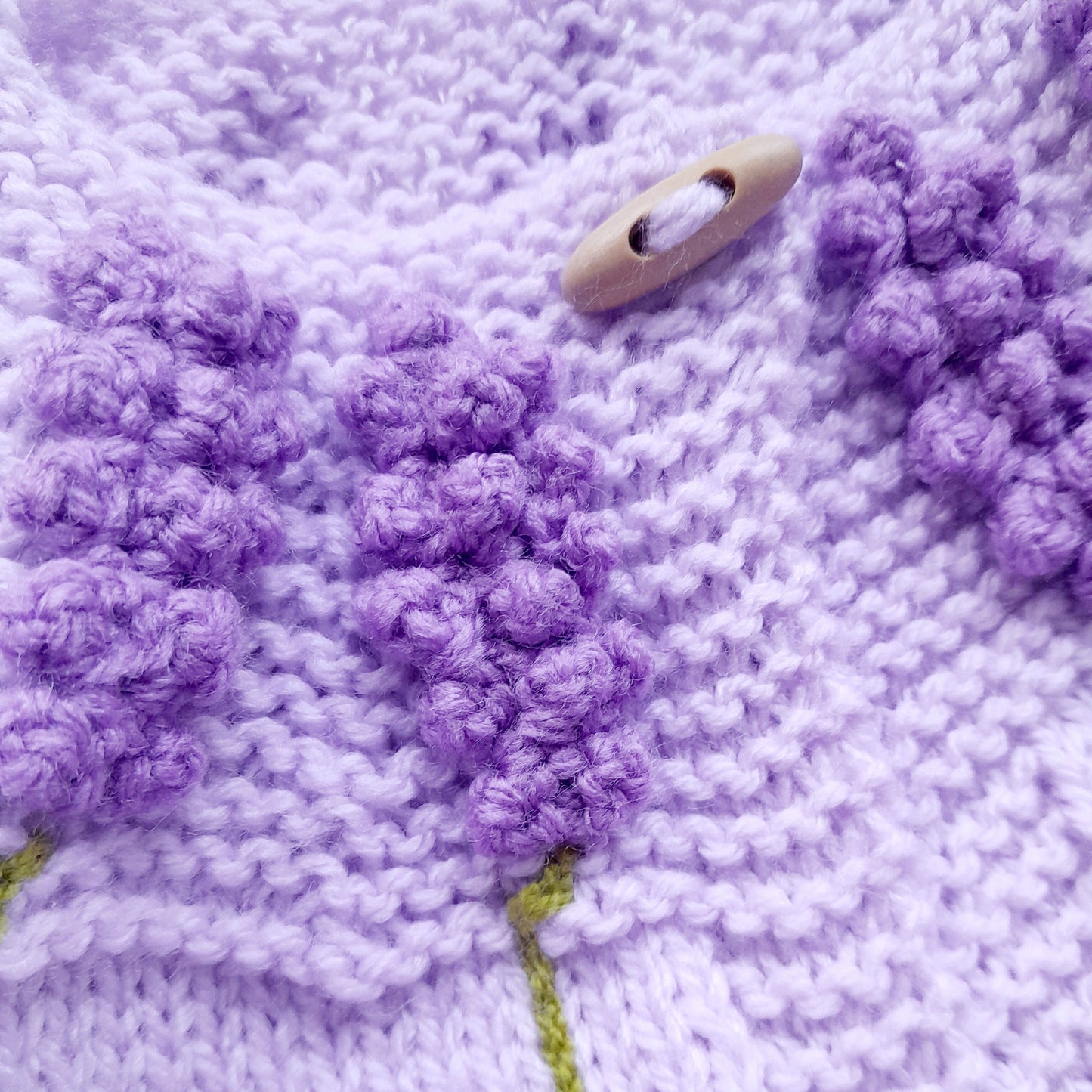 Knitted Baby Girl Jacket Lavender Flowers Crochet Applique and Baby Booties
