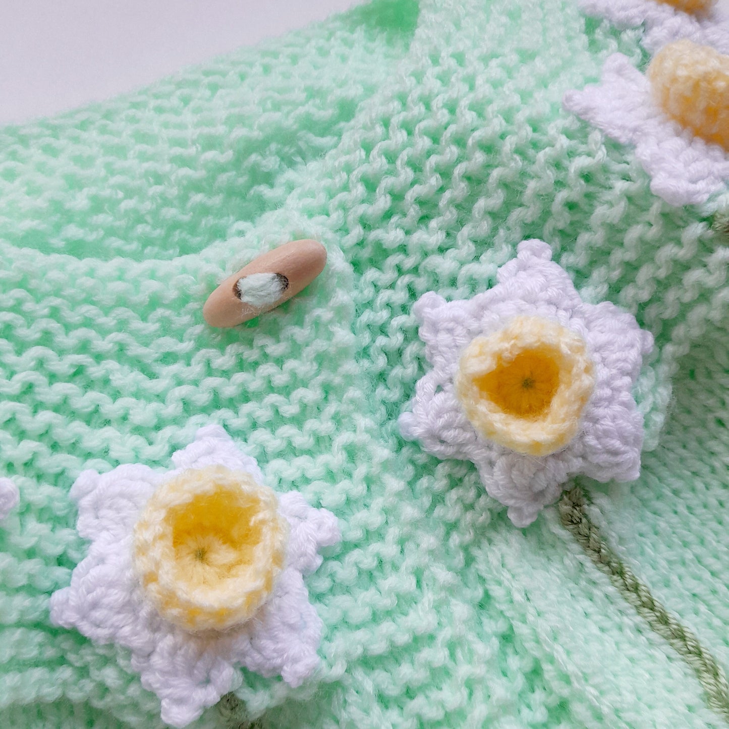 Knitted Baby Girl Jacket Spring Flowers Crochet Applique and Baby Booties