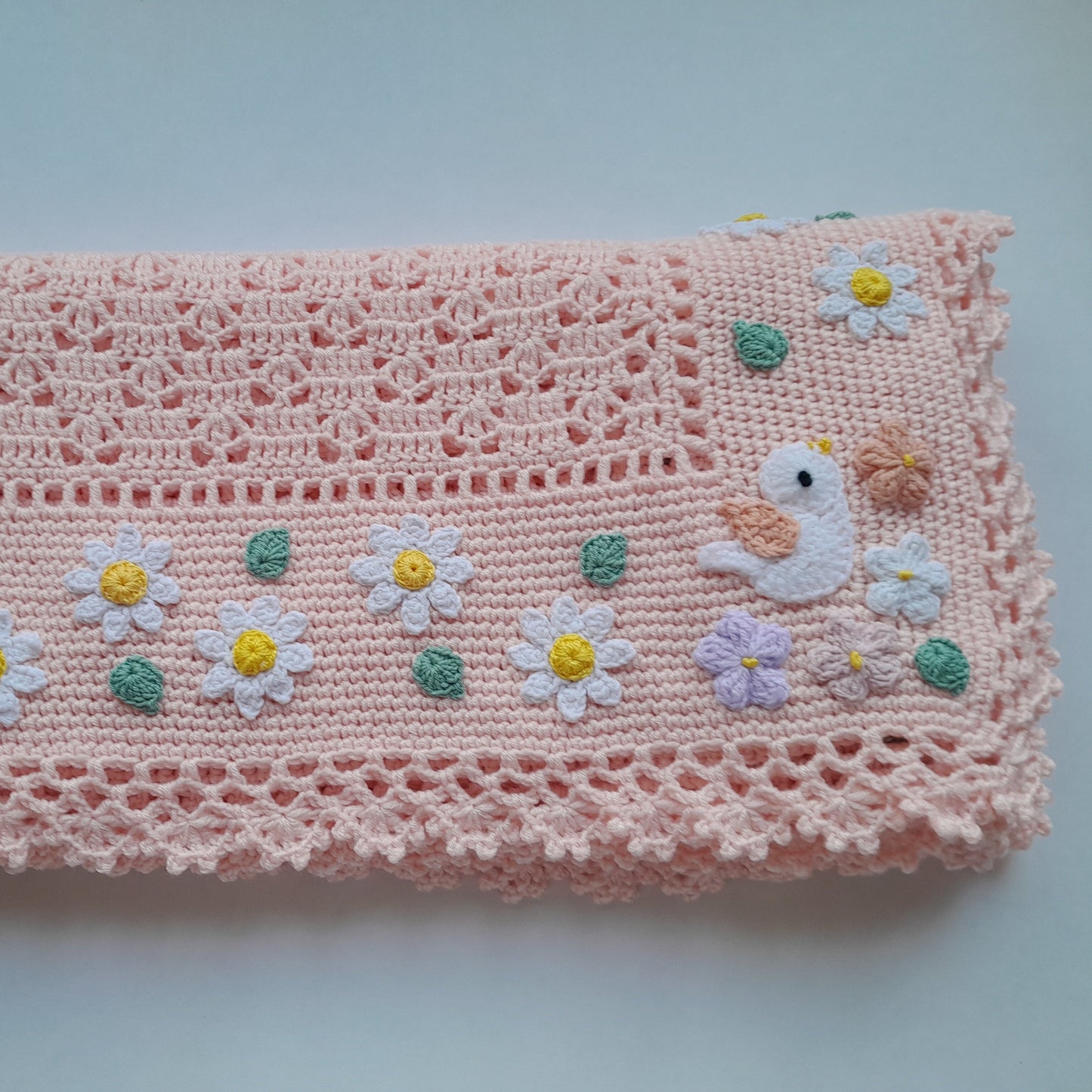 Crochet Baby Blanket Delicate Birds Daisy Flowers