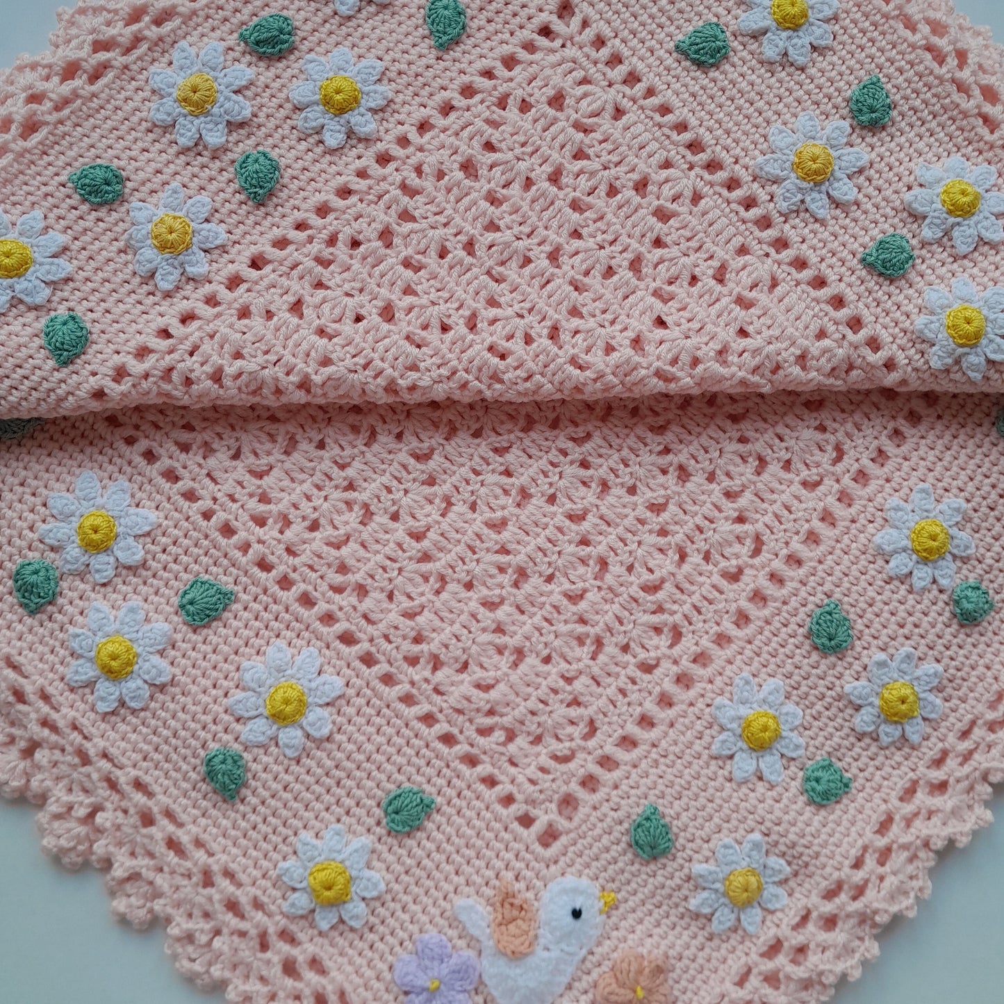 Crochet Baby Blanket Delicate Birds Daisy Flowers