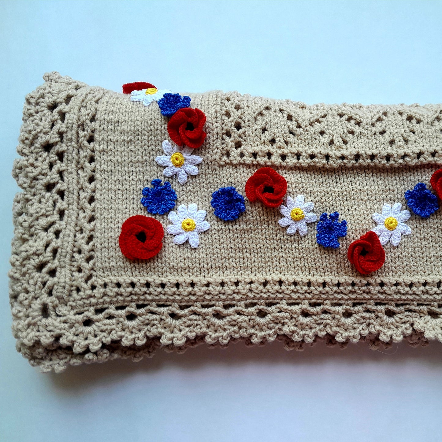 Knit Baby Blanket Wild Flowers