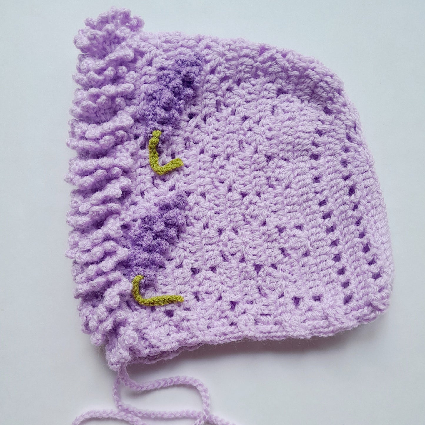 Crochet Baby Blanket, Bonnet, Booties Lavender Flowers