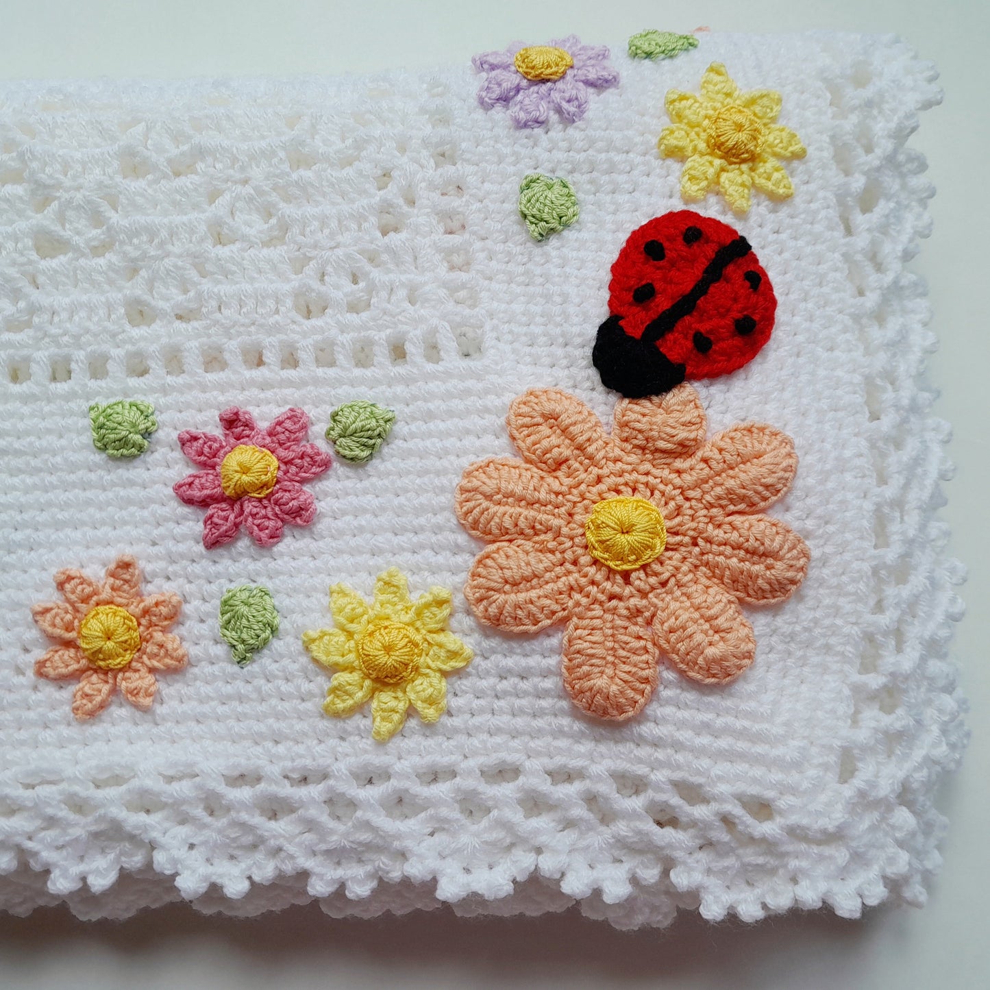 Crochet Baby Blanket Summer Colors Ladybug