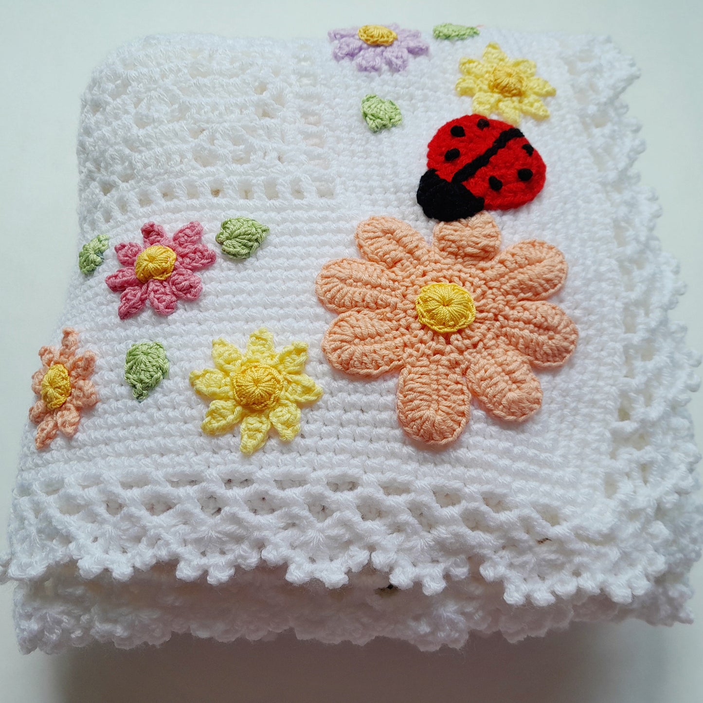 Crochet Baby Blanket Summer Colors Ladybug