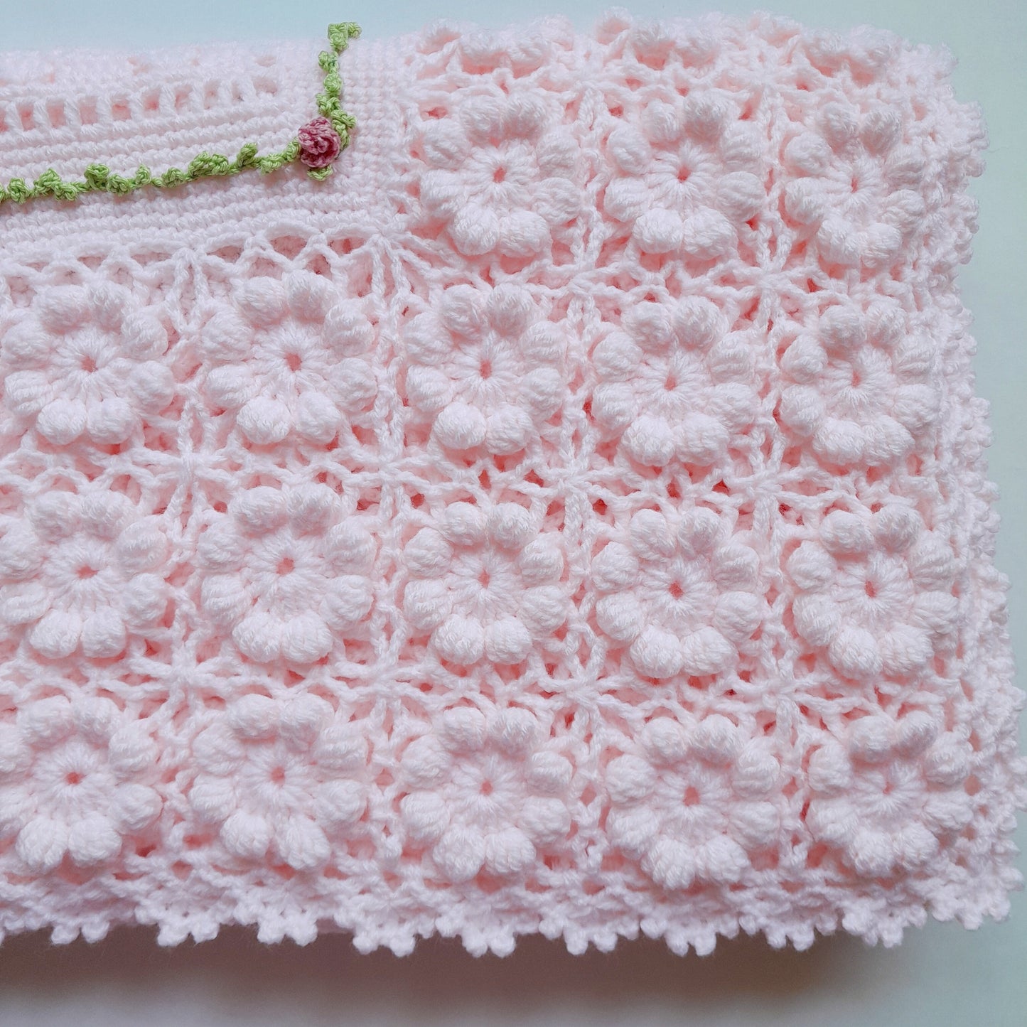 Crochet Baby Blanket, Bonnet, Booties Pink Blossom