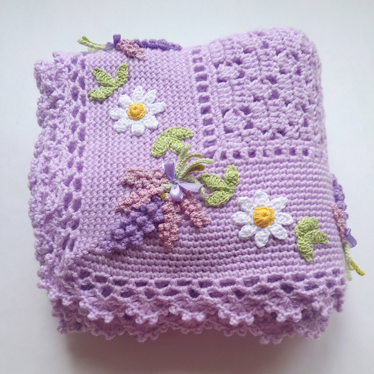 Crochet Baby Blanket Lavender Daisy Flowers