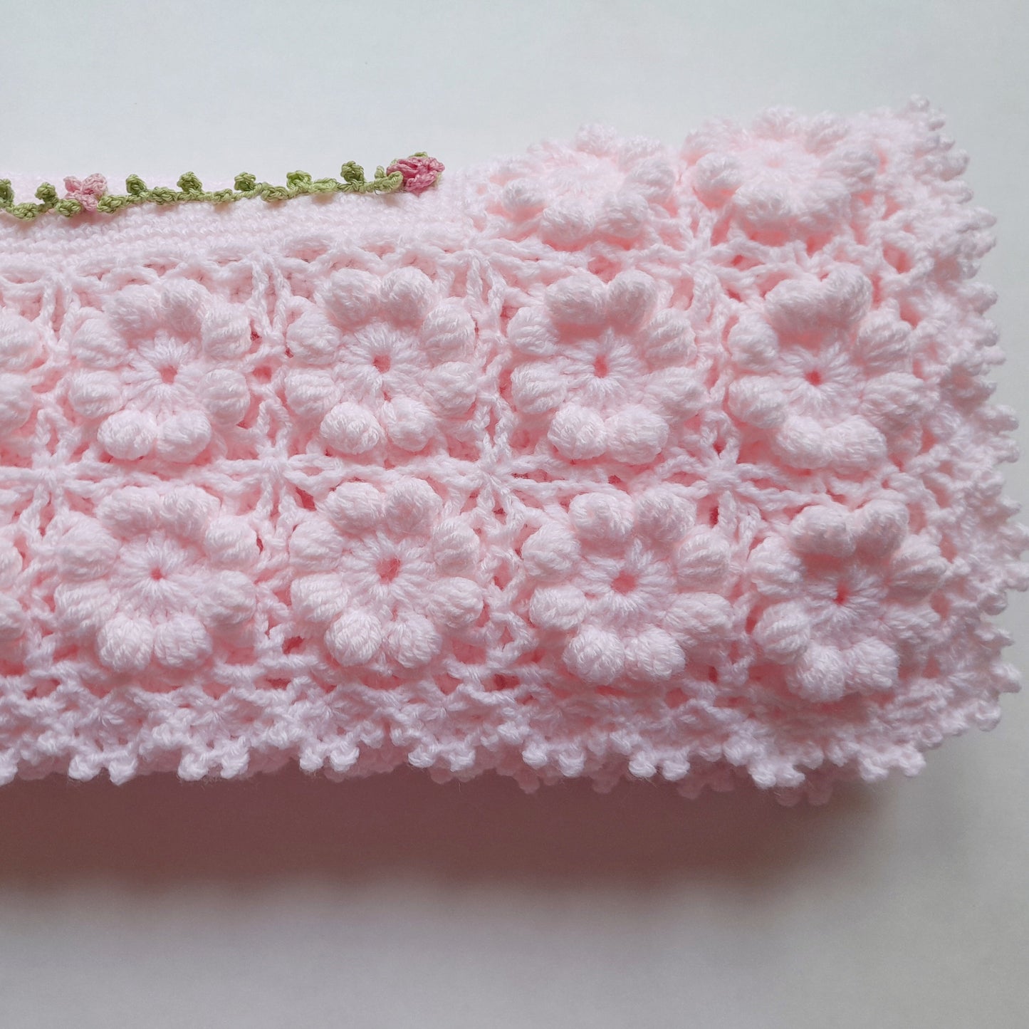 Crochet Baby Blanket and Bonnet Pink Blossom Small
