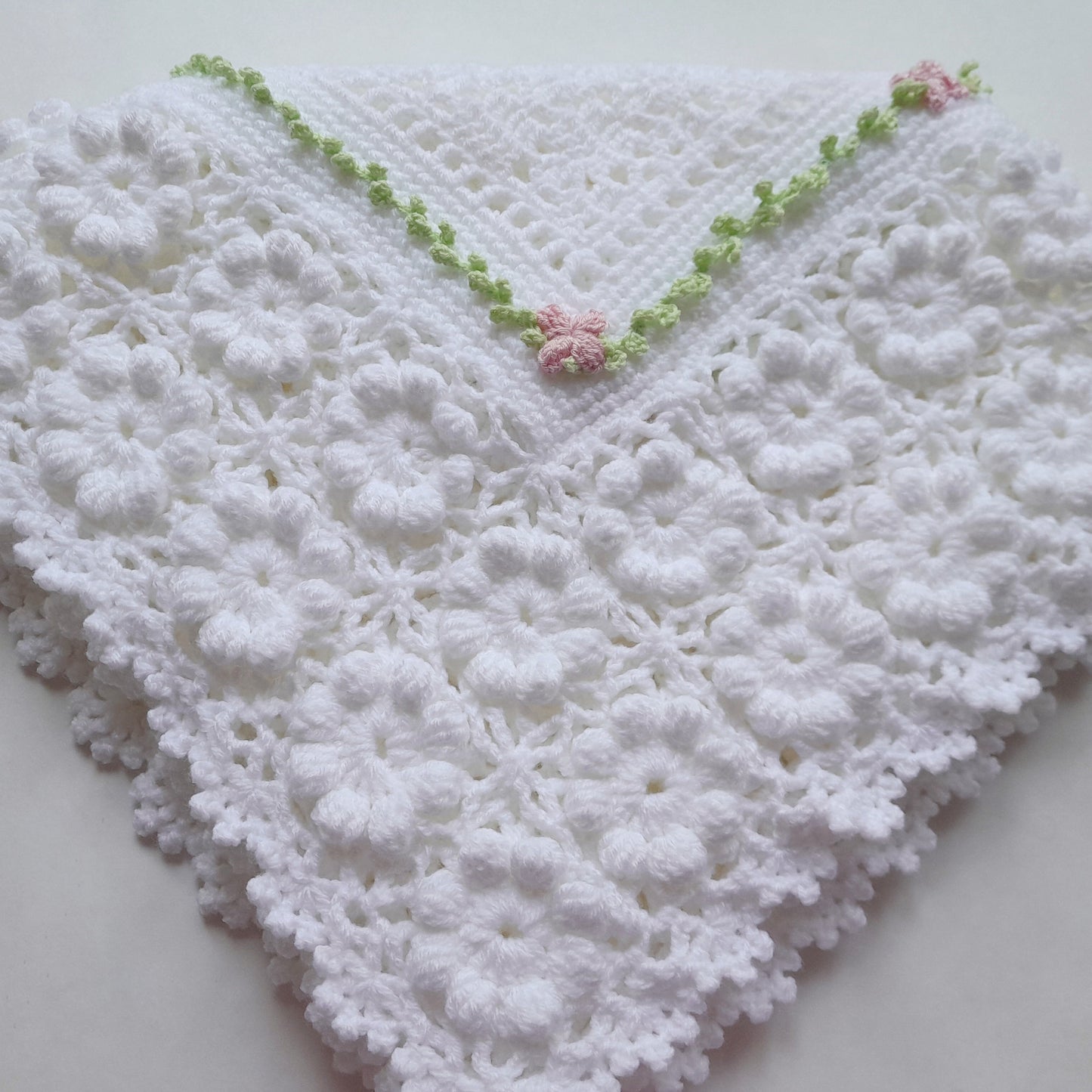 Crochet Baby Blanket and Bonnet White Blossom Small
