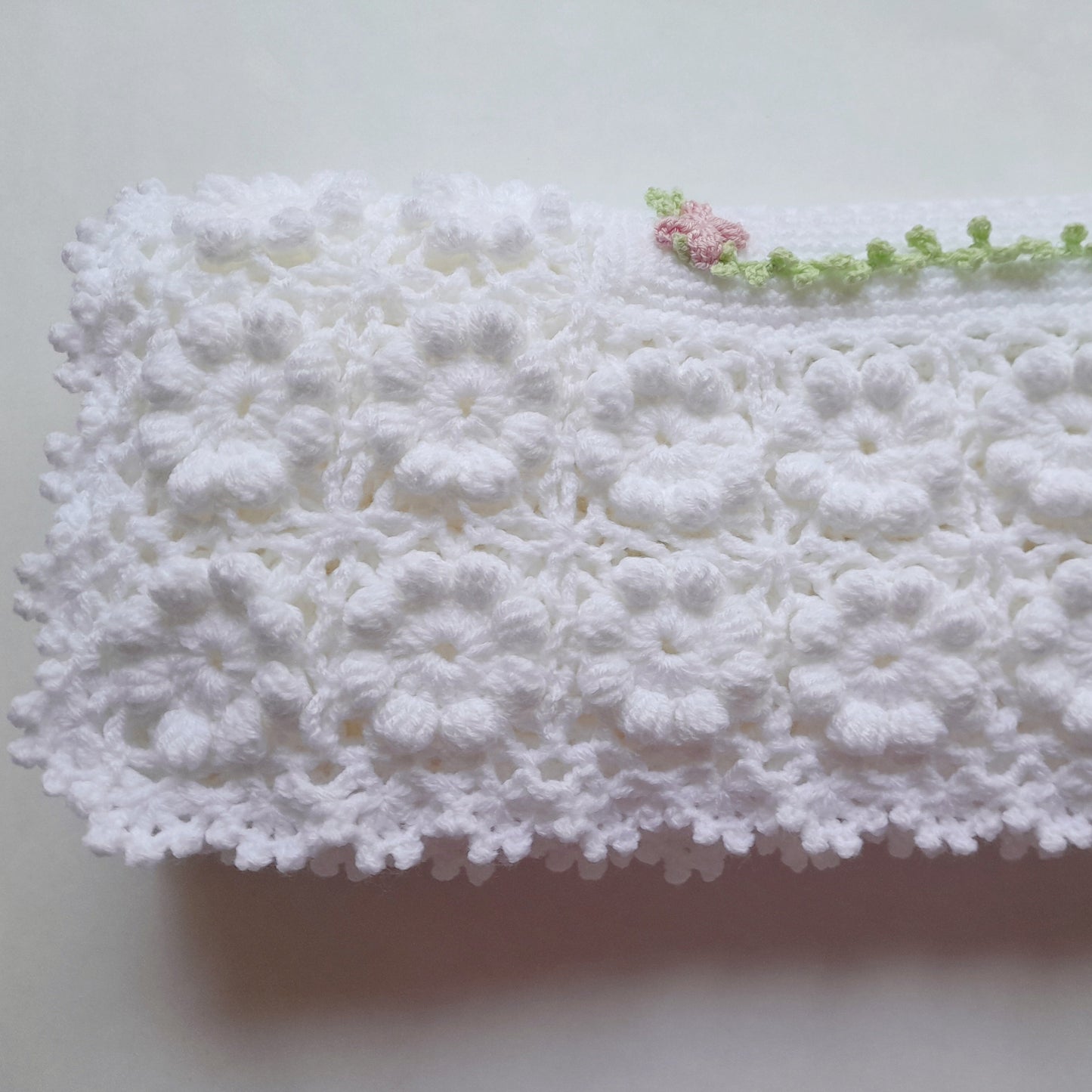 Crochet Baby Blanket and Bonnet White Blossom Small